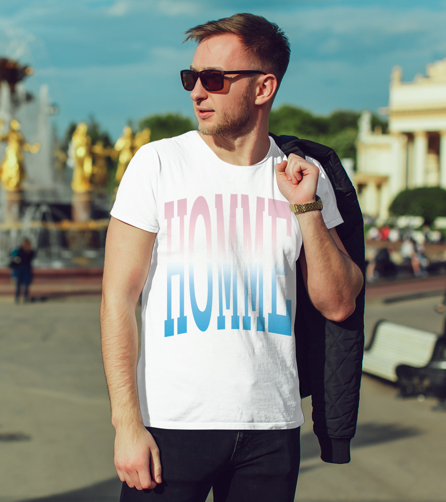 Homme Femme Pink Blue Gradient Text T-Shirt