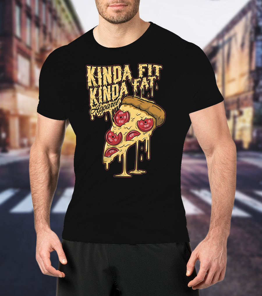 Kinda Fit Kinda Fat Apparel Melting Pizza Slice With Pepperoni Weights T-Shirt