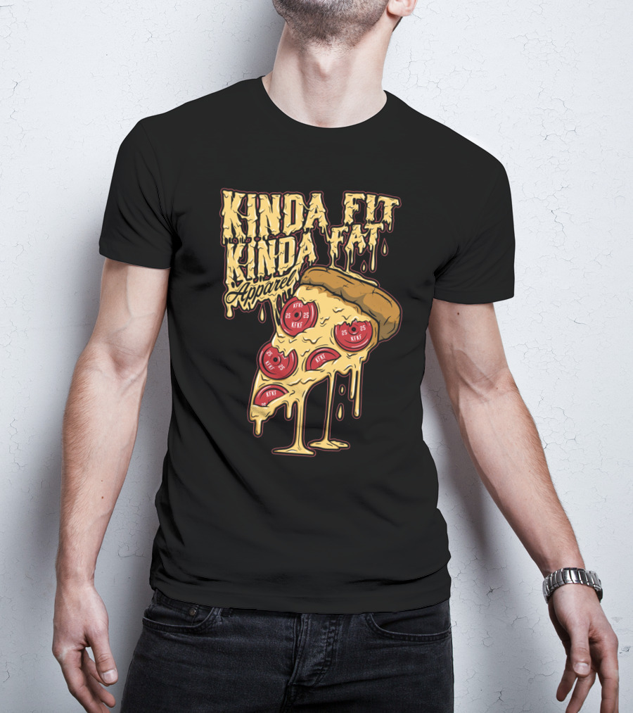 Kinda Fit Kinda Fat Apparel Melting Pizza Slice With Pepperoni Weights T-Shirt
