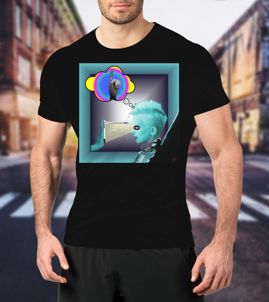 Push In Neon Finger Vision Cube T-Shirt