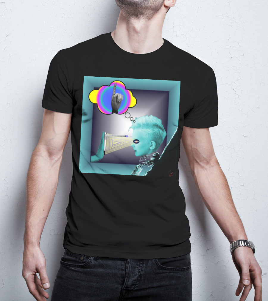 Push In Neon Finger Vision Cube T-Shirt