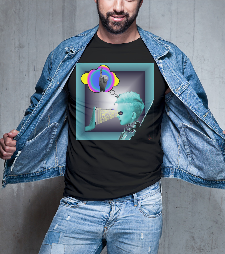 Push In Neon Finger Vision Cube T-Shirt