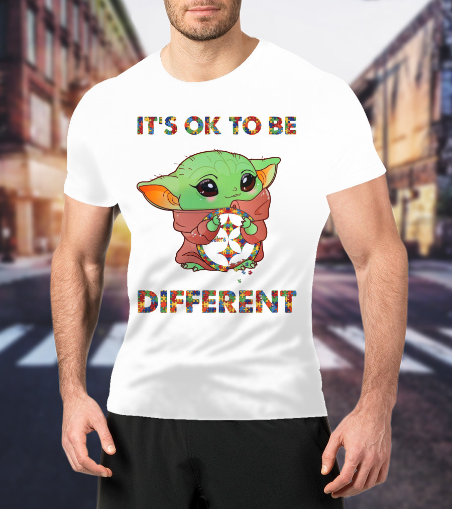 It's Ok To Be Different Baby Yoda Holding Pittsburgh Steelers T-Shirt