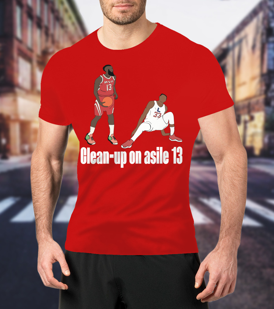 Clean-Up On Asile 13 MVP Number 13 Basketball Action Scene T-Shirt