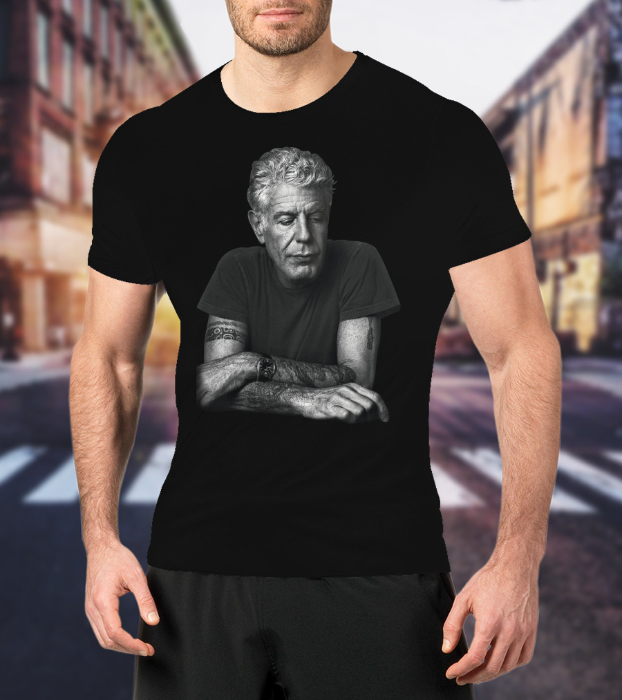 Anthony Bourdain Black And White Portrait With Tattoos T-Shirt