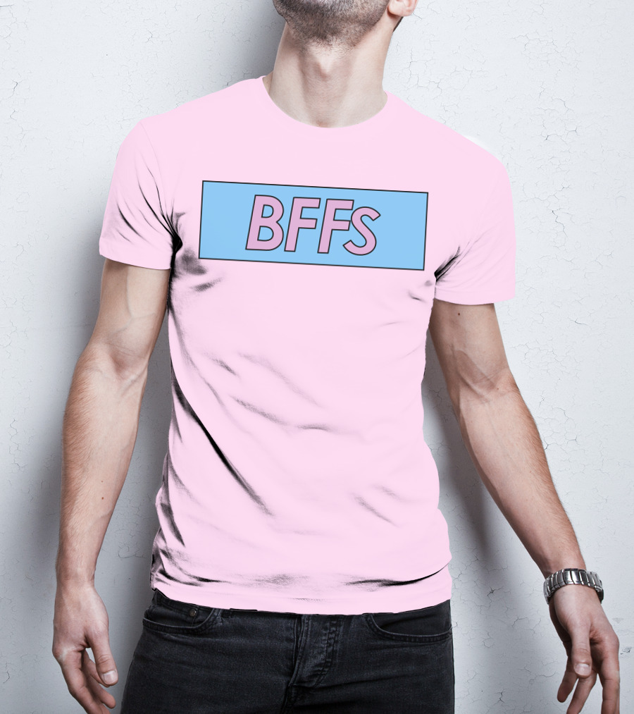 BFFs Podcast Merch Pink And Blue Block Text T-Shirt