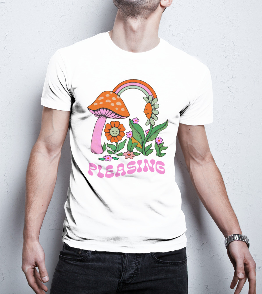 PLEASING Flower Mushroom Rainbow Garden T-Shirt