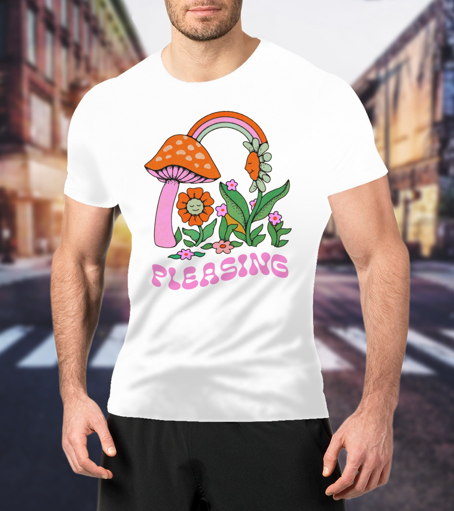 Pleasing Rainbow Mushroom And Floral T-Shirt