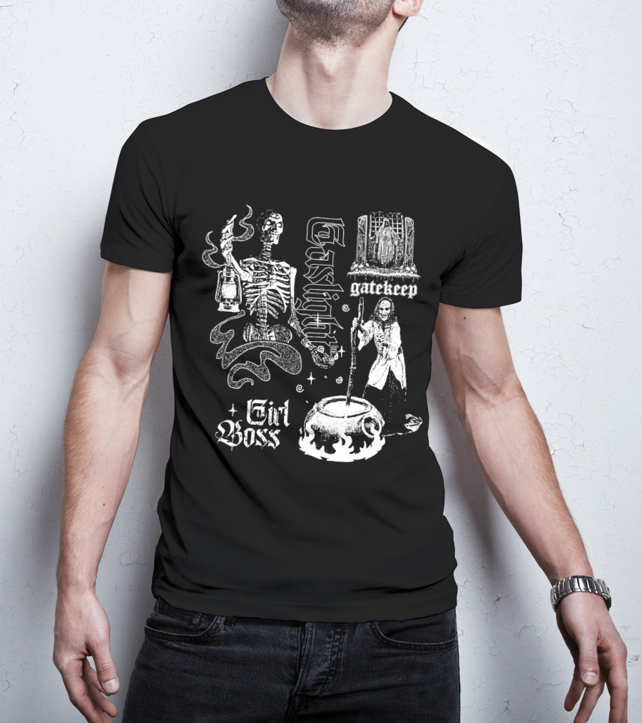 Gaslight Gatekeep Girl Boss Skeleton Witch Cauldron T-Shirt