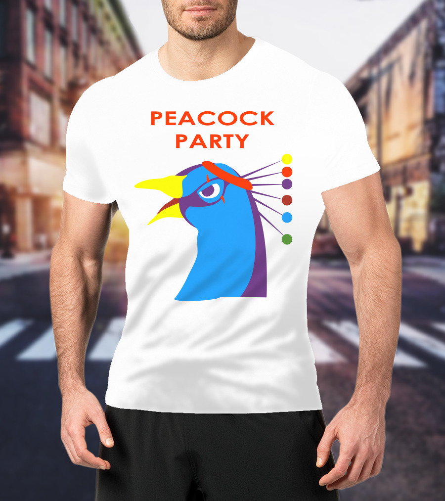 Peacock Party Auburn Blue Bird Colorful Head T-Shirt
