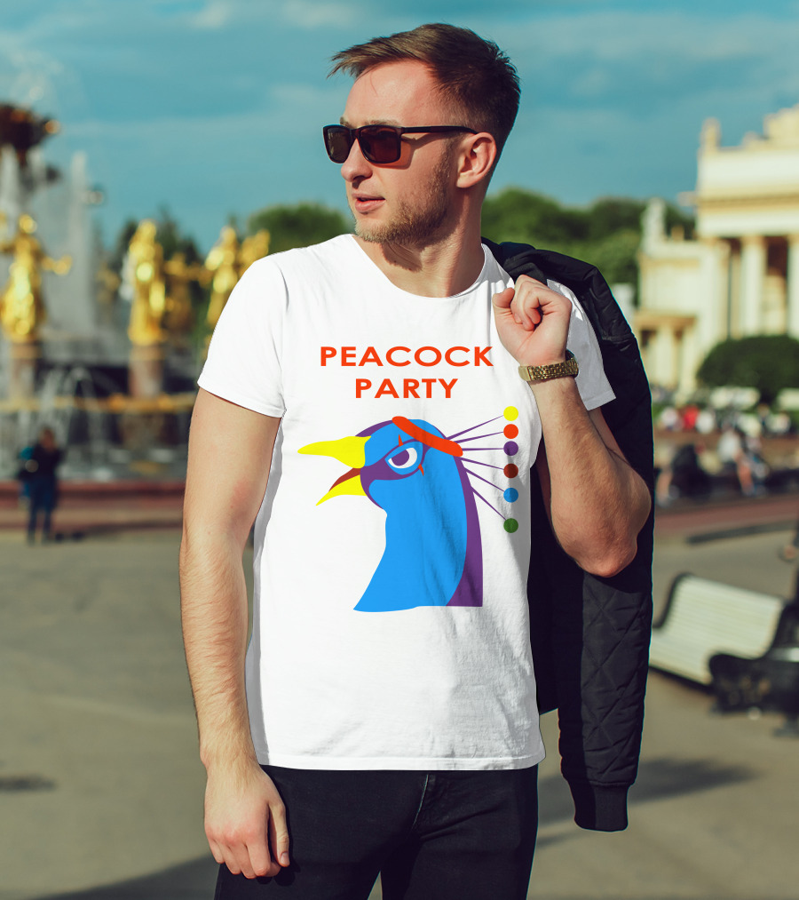 Peacock Party Auburn Blue Bird Colorful Head T-Shirt
