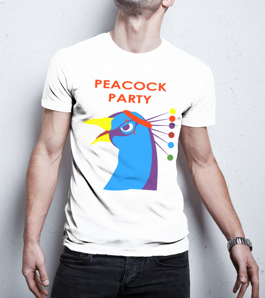 Peacock Party Auburn Blue Bird Colorful Head T-Shirt