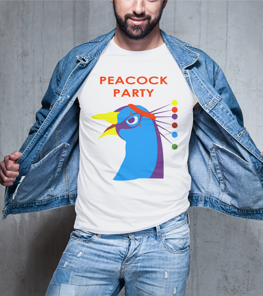Peacock Party Auburn Blue Bird Colorful Head T-Shirt