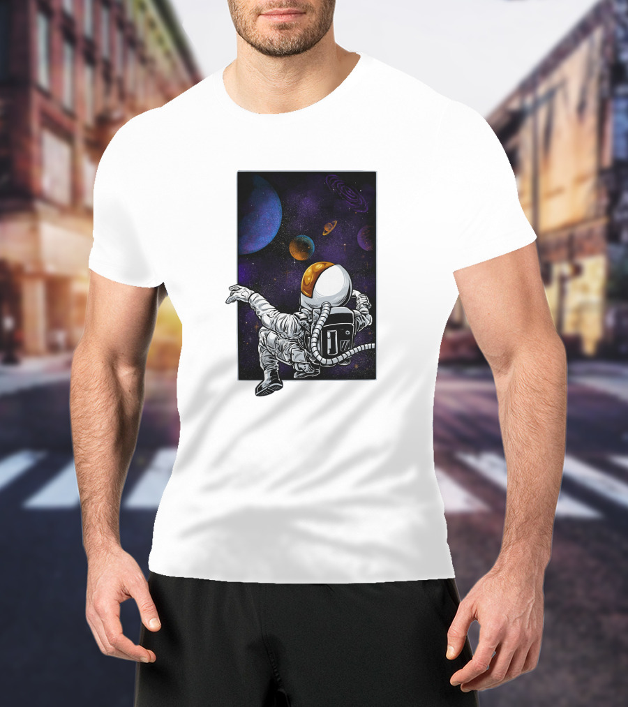 Khimyra Space Dimension Astronaut Planets Background T-Shirt