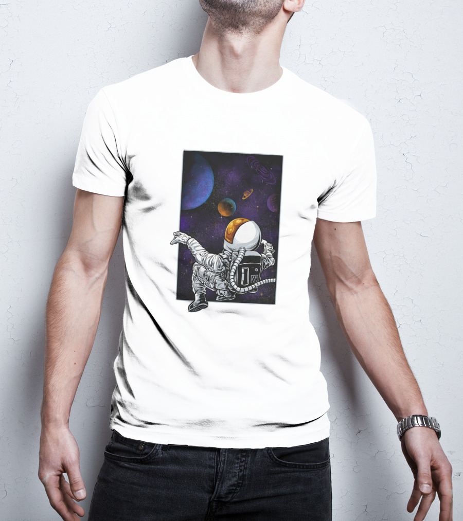 Khimyra Space Dimension Astronaut Planets Background T-Shirt