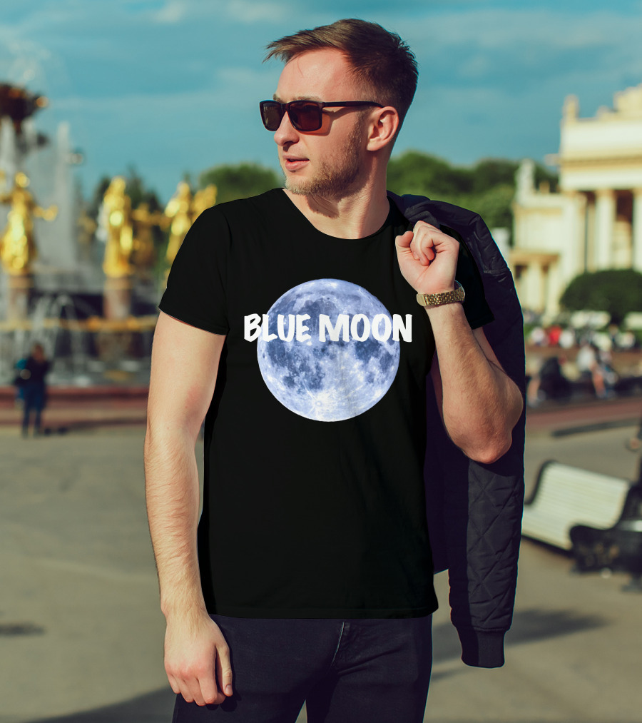 Blue Moon Lunar Phase Image With Text In Bold White Font T-Shirt