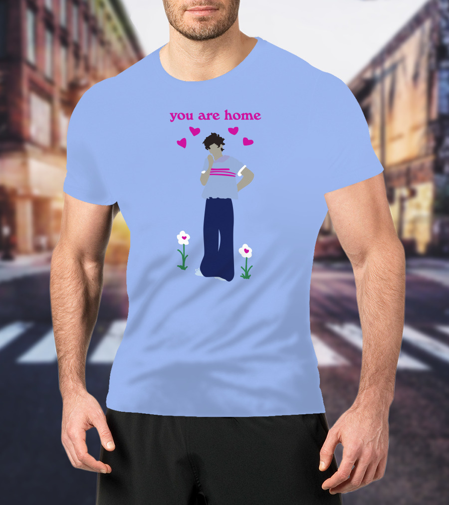 You Are Home Love Heart Flowers Blue T-Shirt