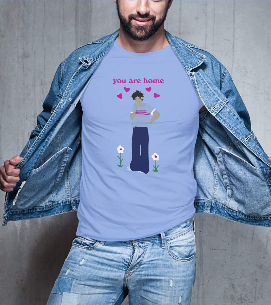 You Are Home Love Heart Flowers Blue T-Shirt