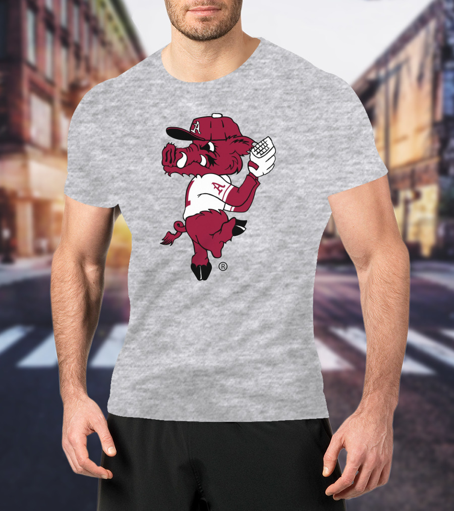 Arkansas Razorbacks Baseball Hog Pitching Ribby T-Shirt