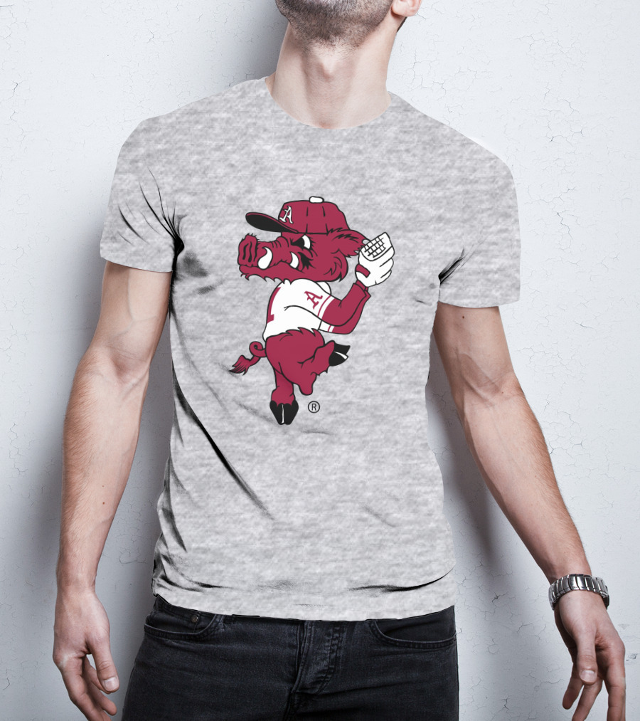 Arkansas Razorbacks Baseball Hog Pitching Ribby T-Shirt