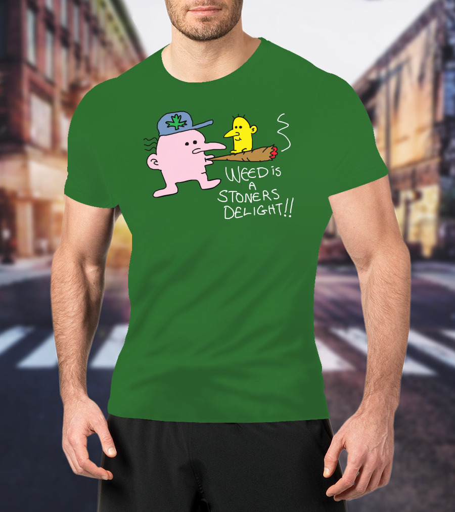 Weed Is A Stoners Delight Cartoon Characters Smoking Joint T-Shirt