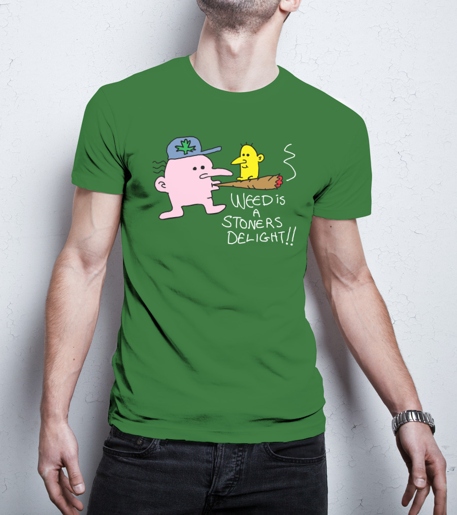 Weed Is A Stoners Delight Cartoon Characters Smoking Joint T-Shirt