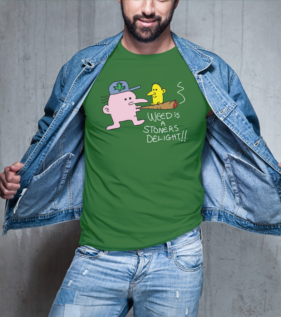 Weed Is A Stoners Delight Cartoon Characters Smoking Joint T-Shirt
