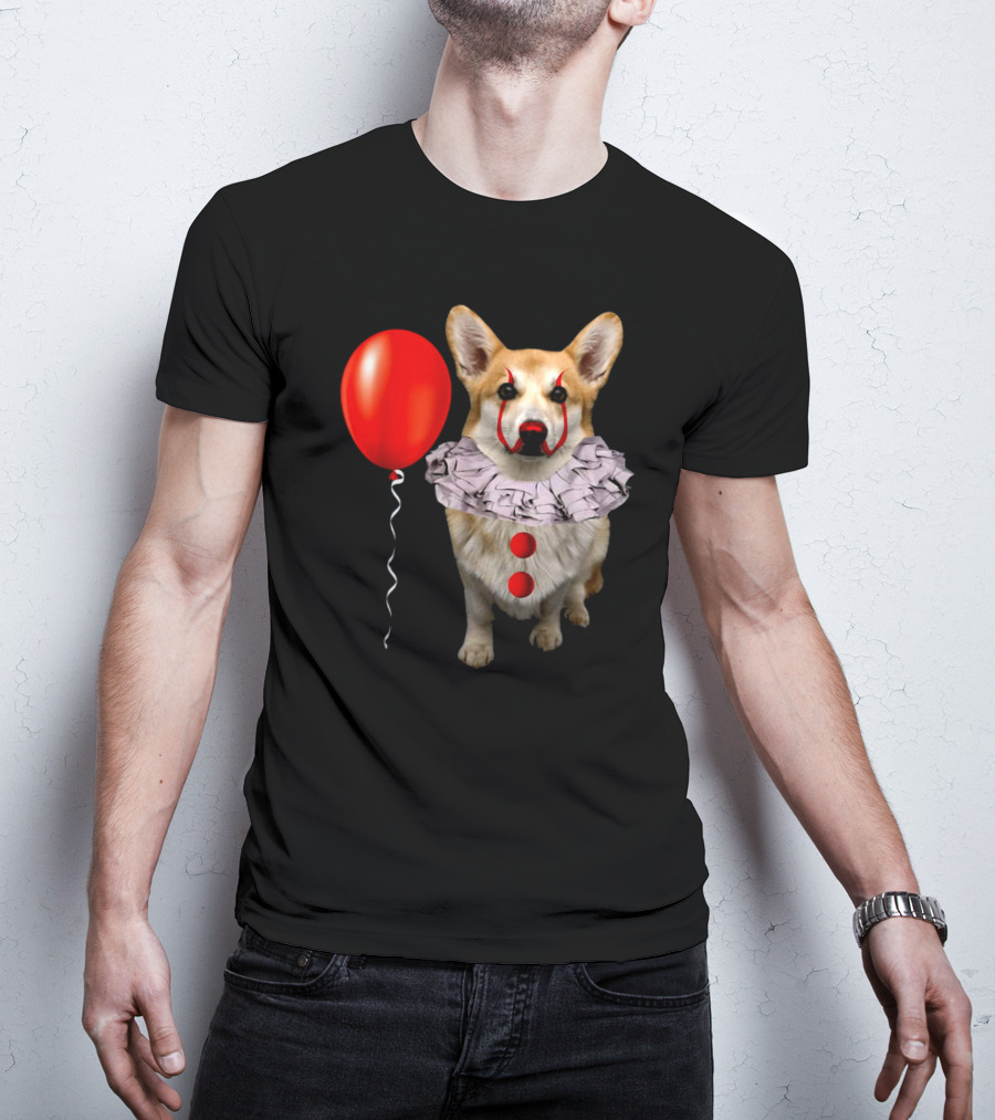 Red Balloon Corgi Scary Clown Funny Costume T-Shirt