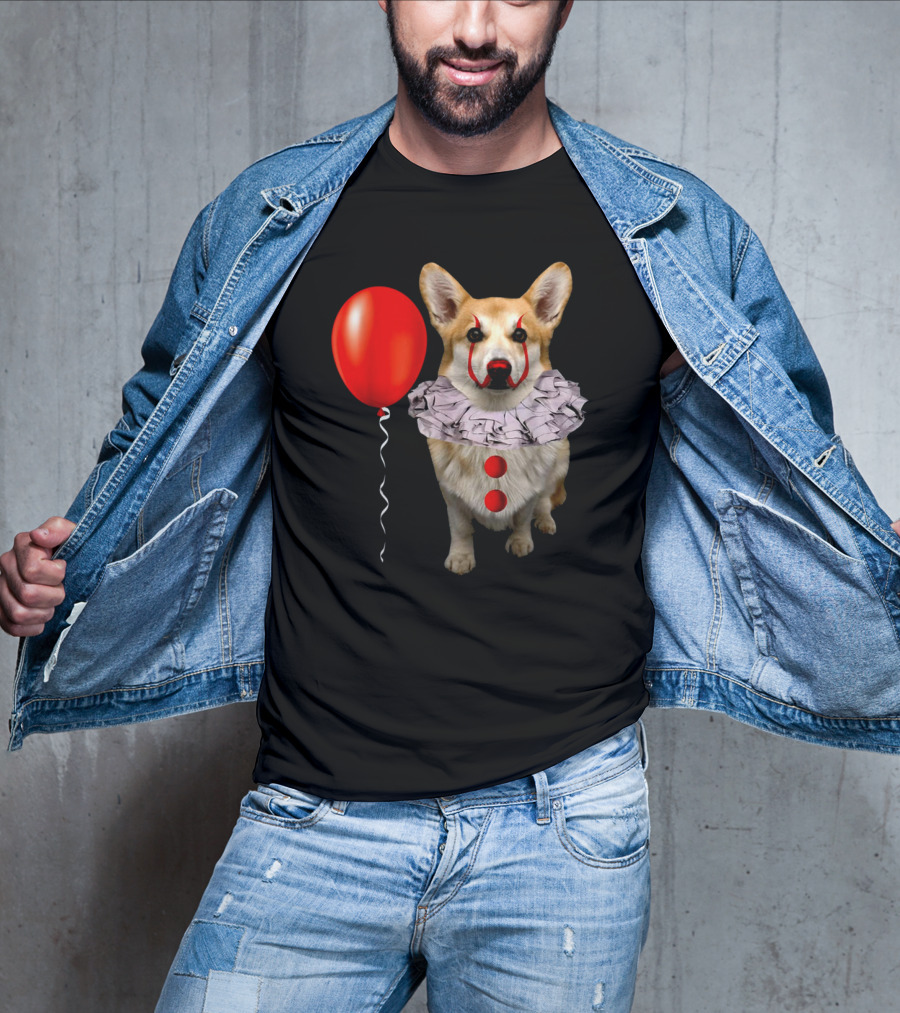 Red Balloon Corgi Scary Clown Funny Costume T-Shirt