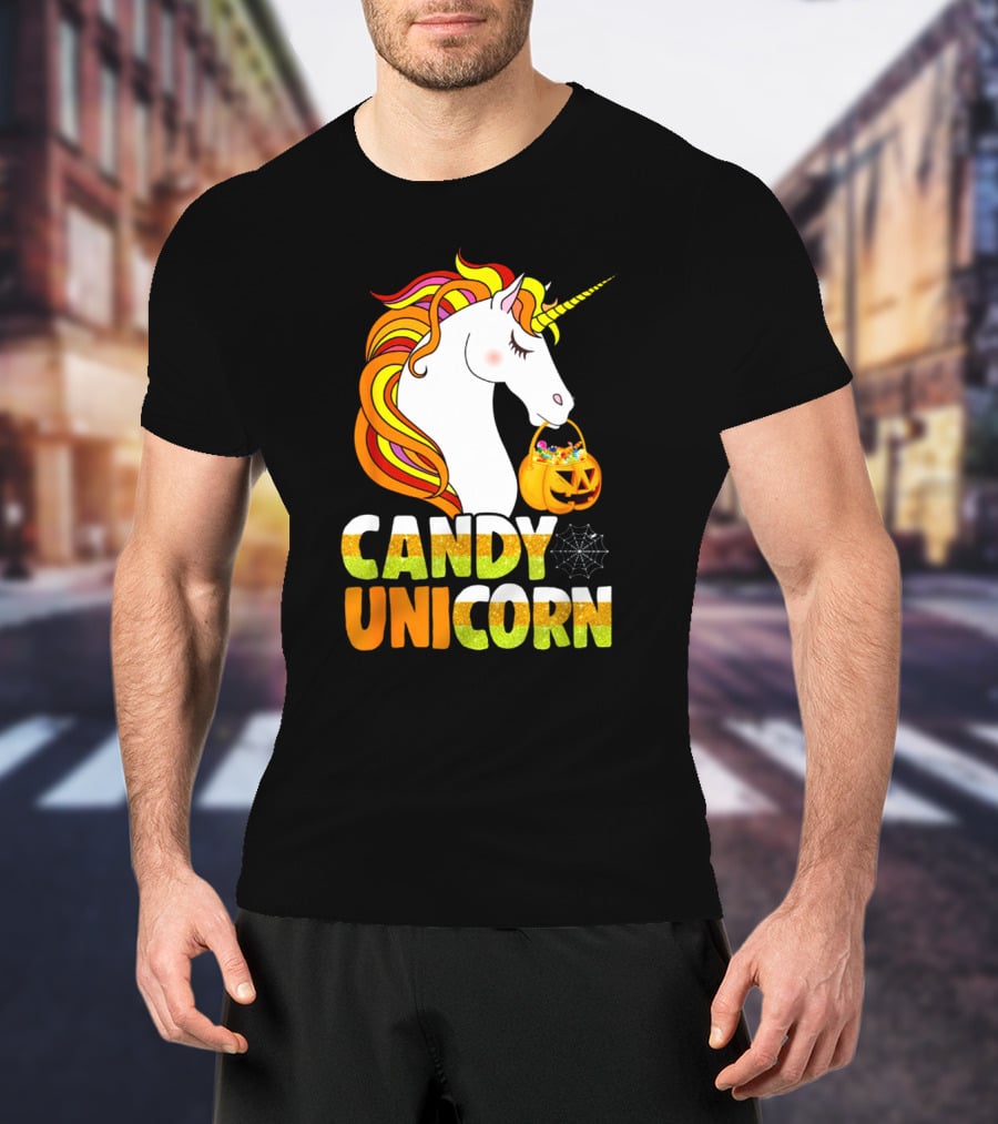 Candy Corn Unicorn Halloween Pumpkin Treats Girls T-Shirt