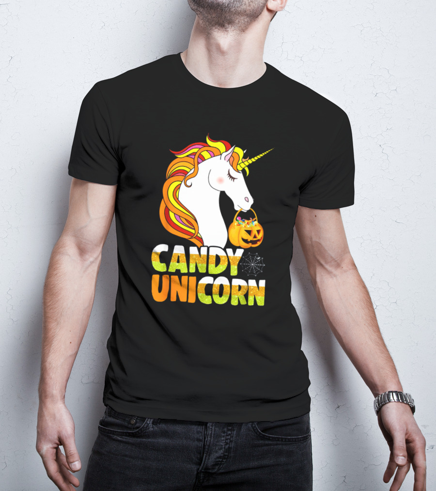 Candy Corn Unicorn Halloween Pumpkin Treats Girls T-Shirt