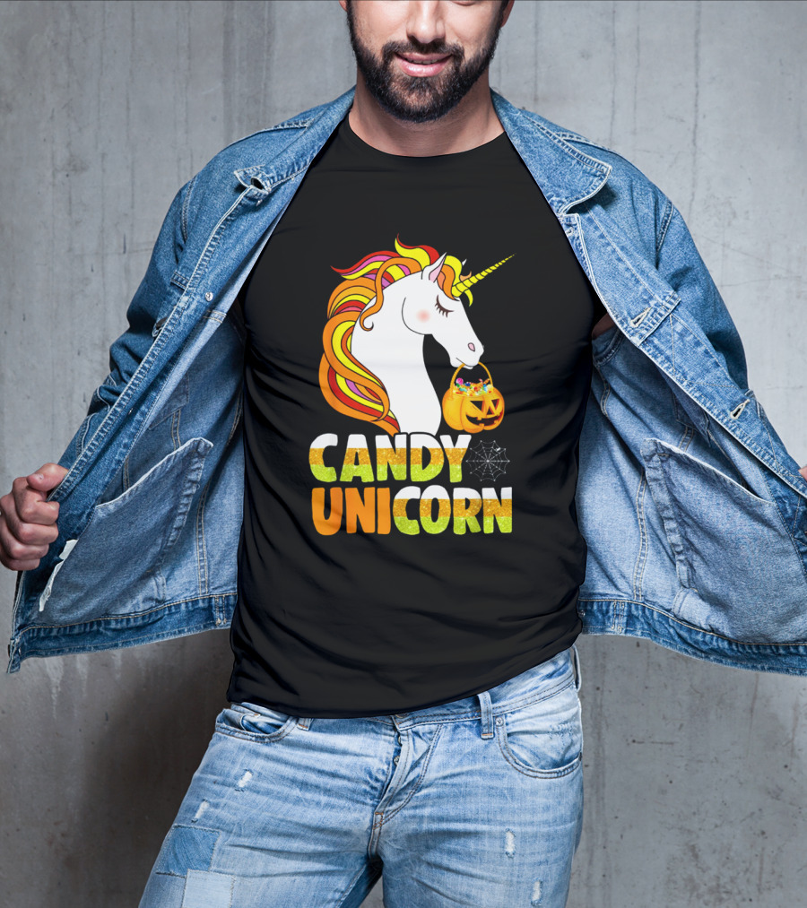 Candy Corn Unicorn Halloween Pumpkin Treats Girls T-Shirt