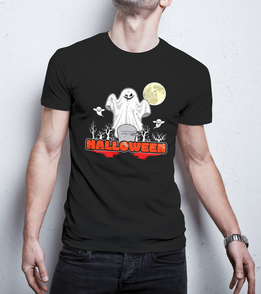 Halloween Ghostly Spirits With Haunted Moonlit Trees T-Shirt