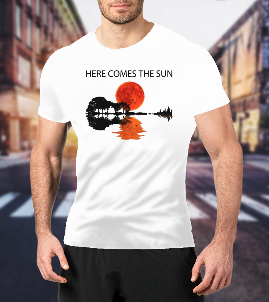 Here Comes The Sun Sunset Reflection Trees Silhouette Skyline Moon T-Shirt