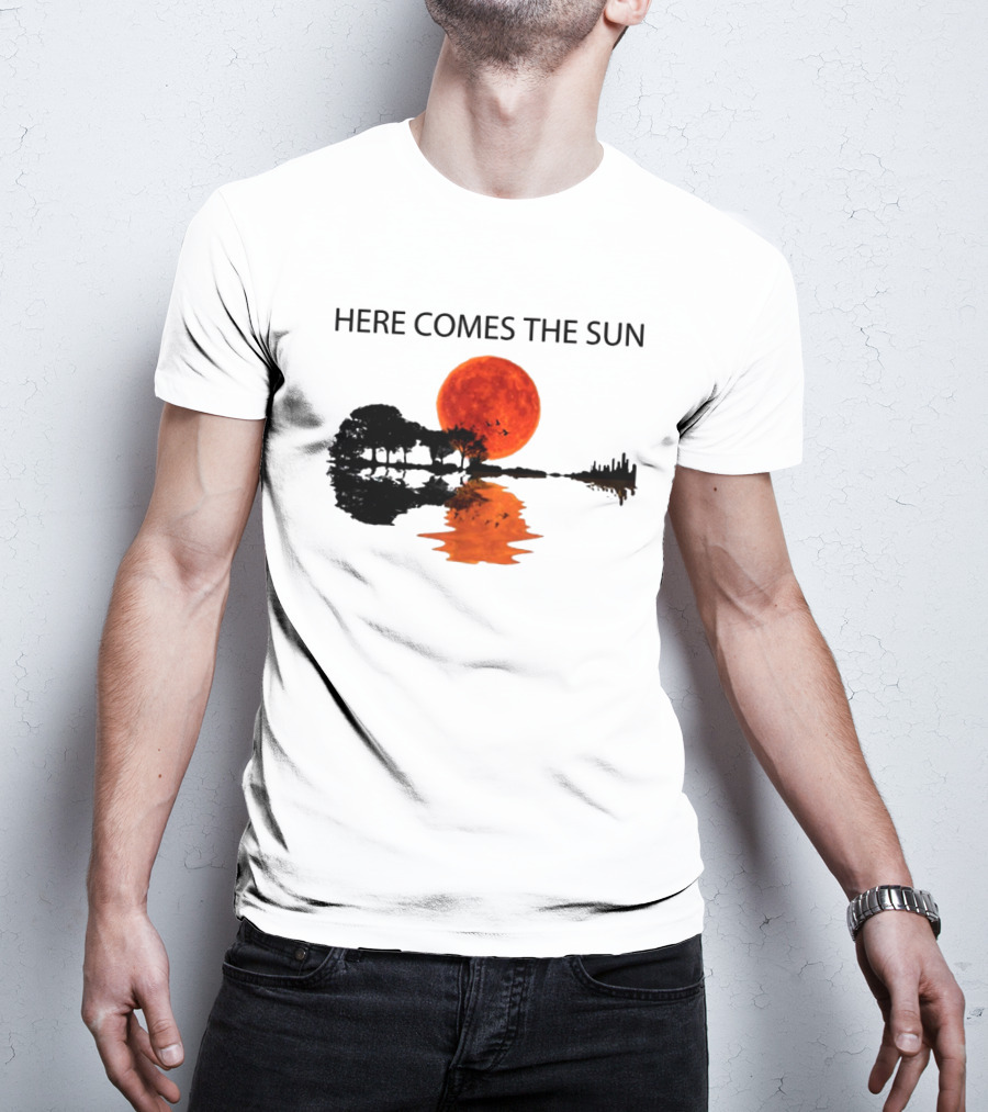 Here Comes The Sun Sunset Reflection Trees Silhouette Skyline Moon T-Shirt