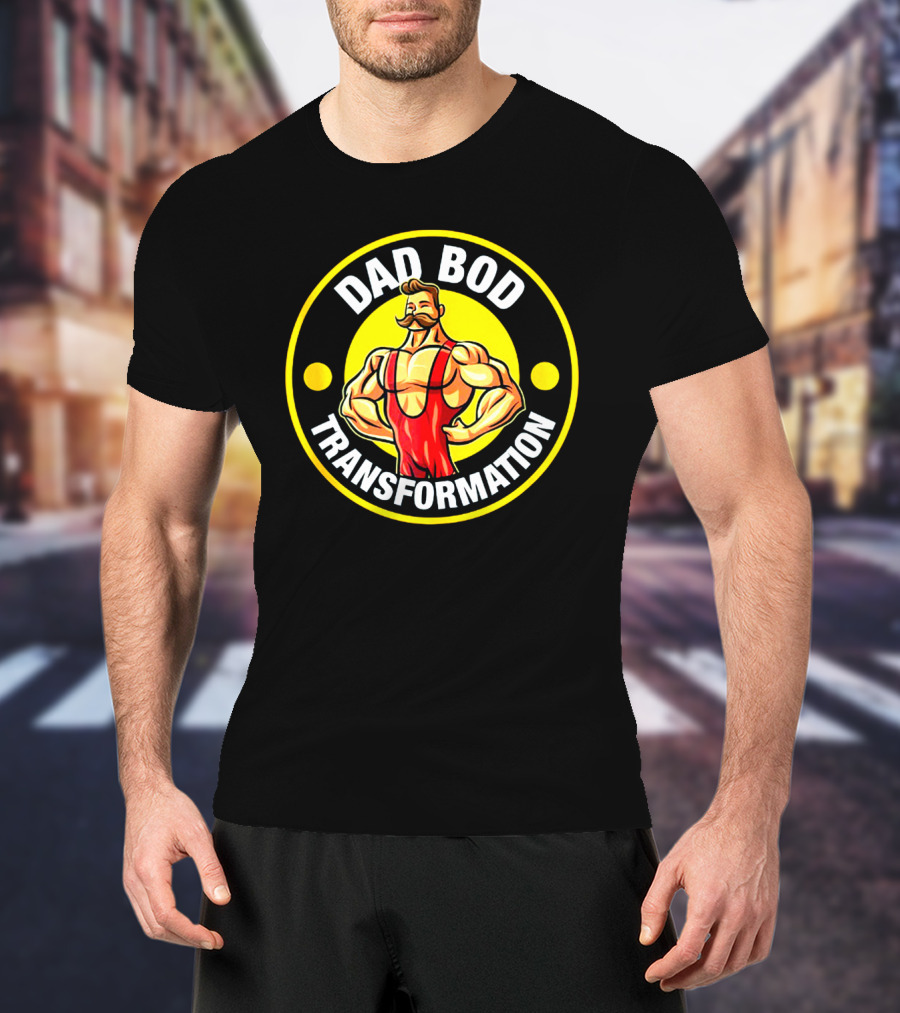 Dad Bod Transformation Muscular Cartoon Character T-Shirt