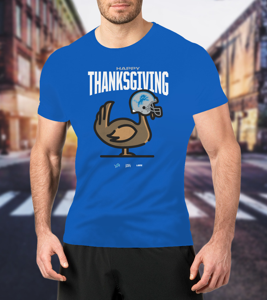 Detroit Lions Happy Thanksgiving Turkey Helmet Thanksgiving T-Shirt