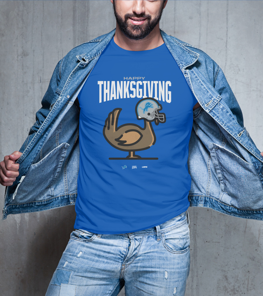 Detroit Lions Happy Thanksgiving Turkey Helmet Thanksgiving T-Shirt