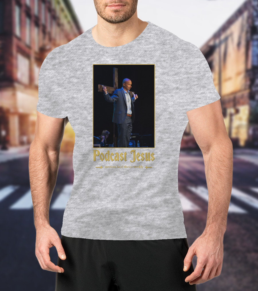 Podcast Jesus Services Held Thrice Weekly Speaker With Cross Image T-Shirt