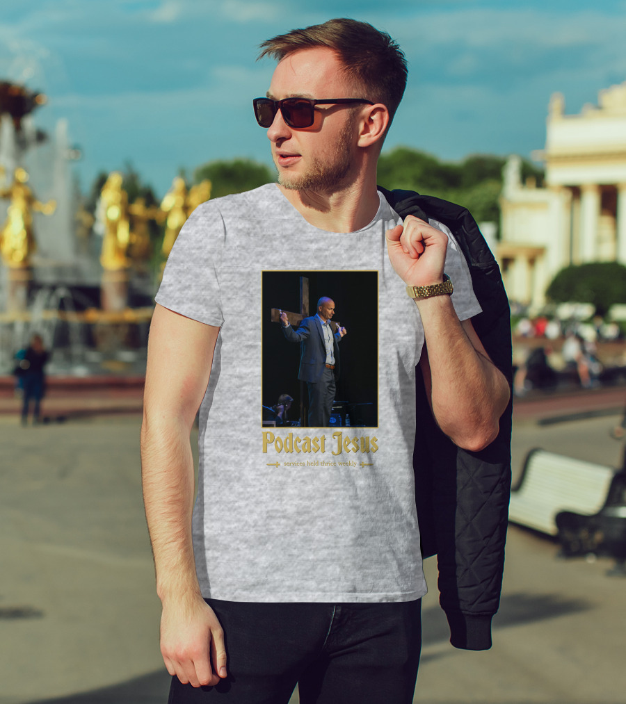Podcast Jesus Services Held Thrice Weekly Speaker With Cross Image T-Shirt