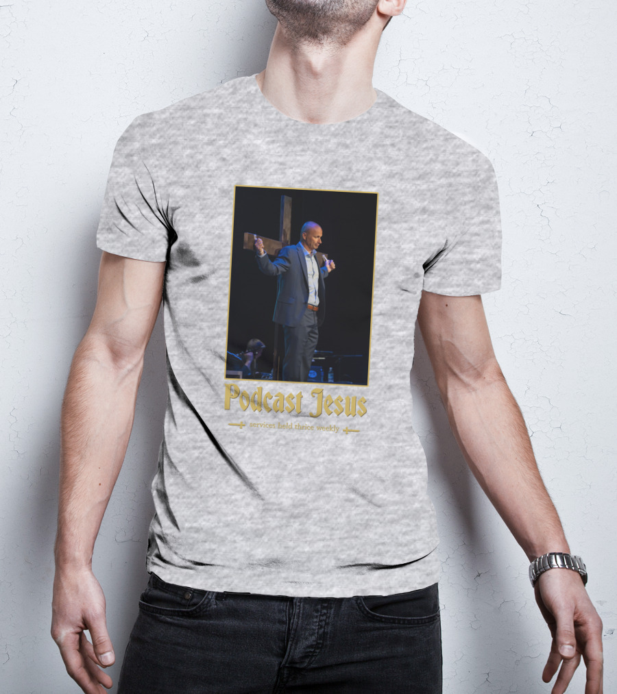 Podcast Jesus Services Held Thrice Weekly Speaker With Cross Image T-Shirt