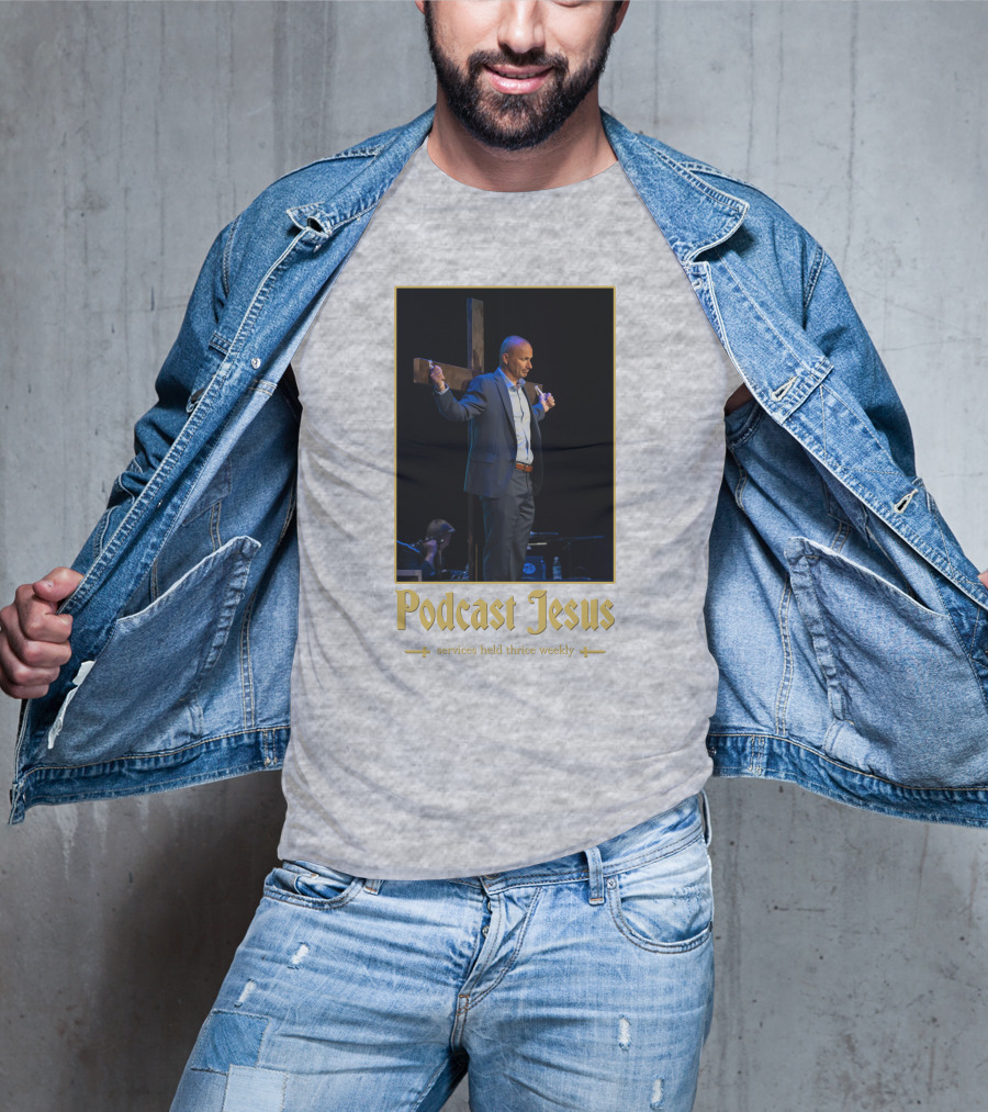 Podcast Jesus Services Held Thrice Weekly Speaker With Cross Image T-Shirt