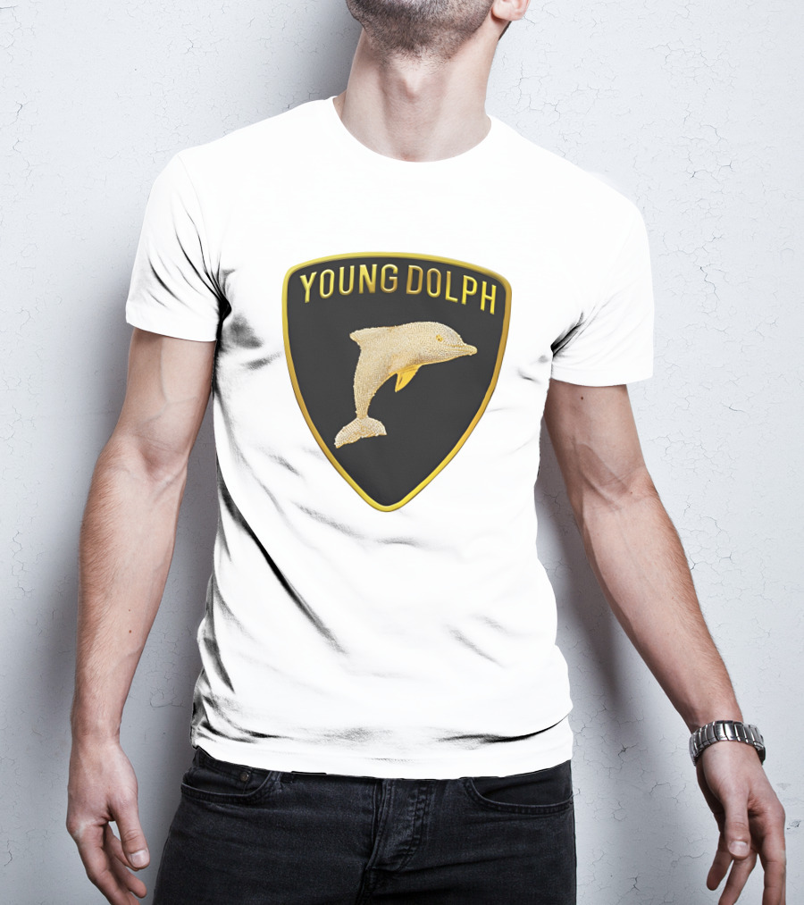 Young Dolph Rich Slave Emblem Gold Dolphin Badge T-Shirt