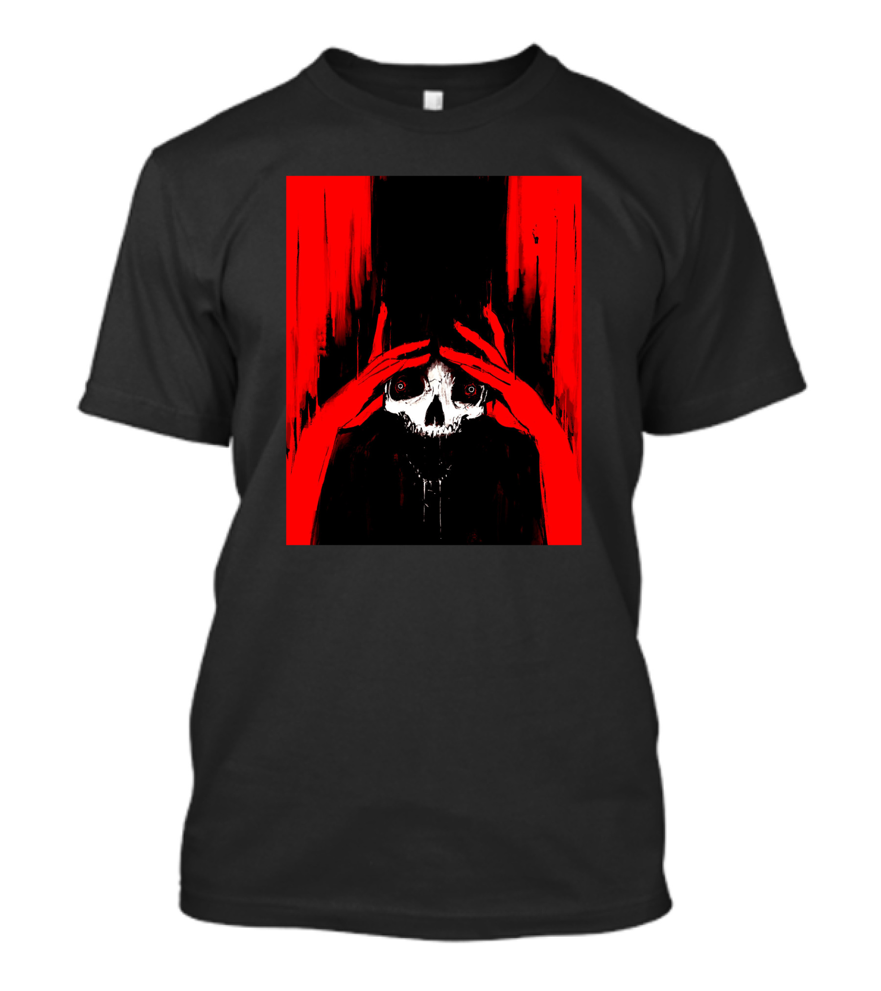 Pitch Canker Overwhelmed Skull In Red And Black T-Shirt