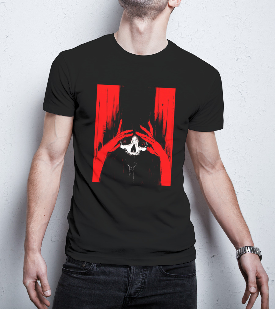 Pitch Canker Overwhelmed Skull In Red And Black T-Shirt