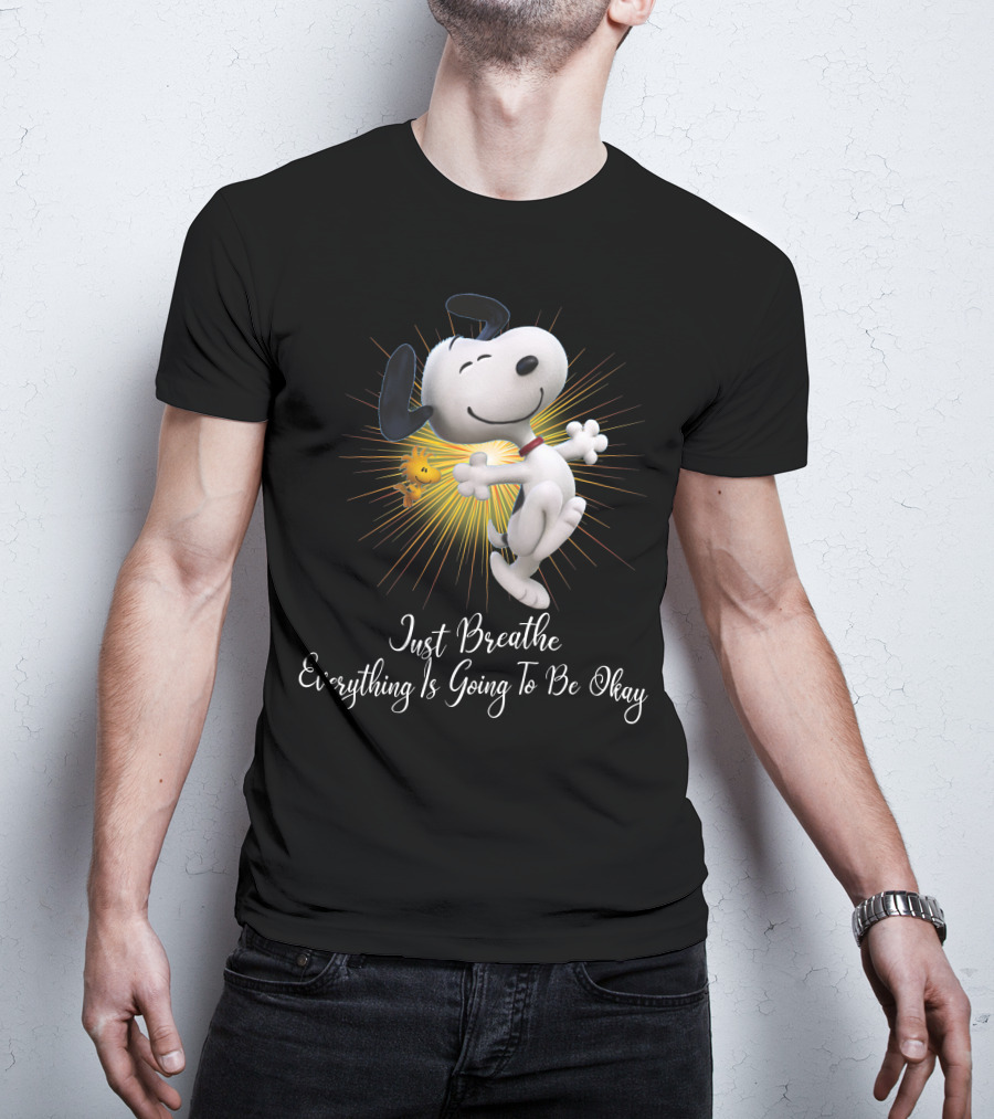Snoopy Just Breathe Everything Is Going To Be Okay Woodstocks Sunburst T-Shirt