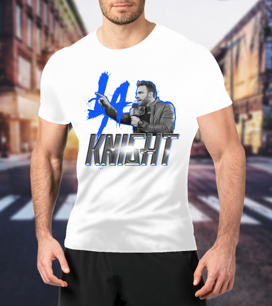WWE LA Knight Promo With Microphone And Blue Splash T-Shirt