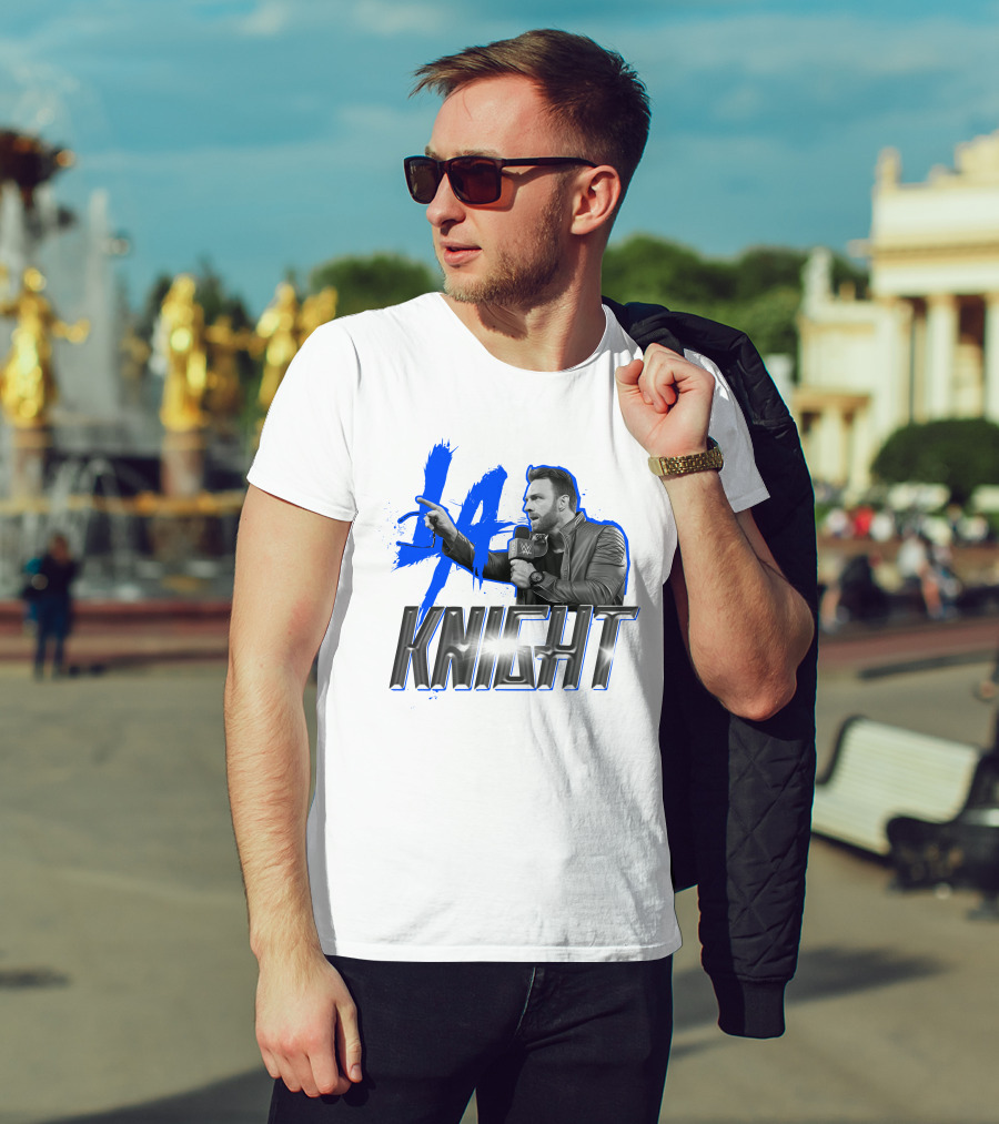 WWE LA Knight Promo With Microphone And Blue Splash T-Shirt