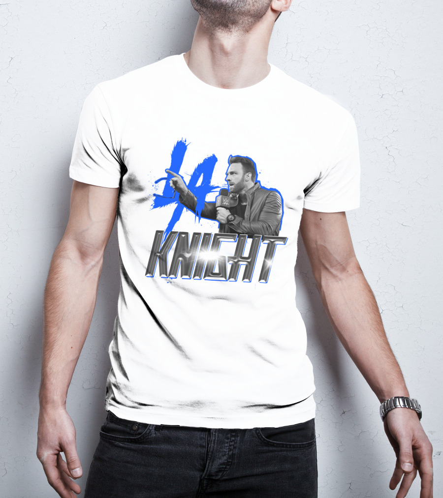 WWE LA Knight Promo With Microphone And Blue Splash T-Shirt