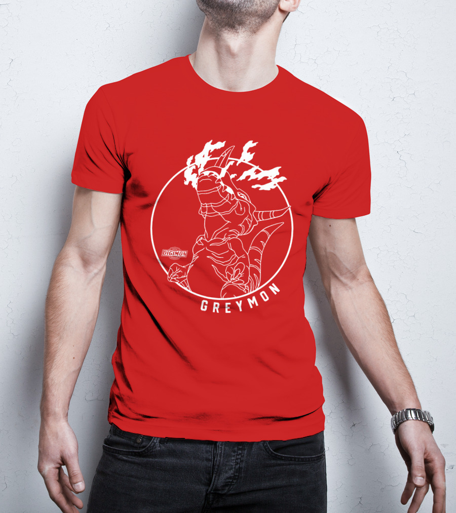 Digimon Greymon White Outline Red Circle T-Shirt